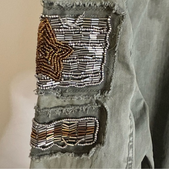 Nanette Lepor | Army Green Utility Jacket | Beaded Star Patch | Cotton| Size L - Picture 8 of 12